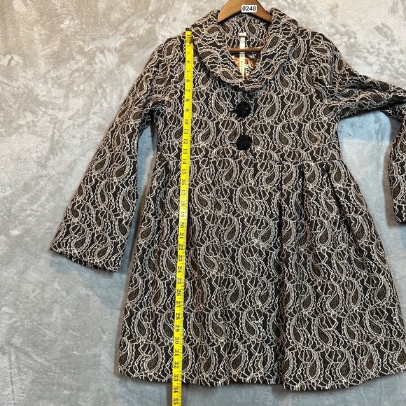 Uncle Frank Baby Doll Embroidered Paisley Brown Tweed Coat‎ Women's Size S - Picture 5 of 13